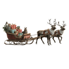 Christmas Reindeer Sleigh with Gifts and Bunny