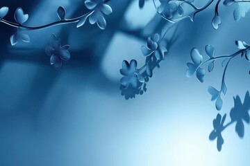 Delicate, stylized floral branches in shades of cool blue.  Soft,  flowing shapes create a serene and tranquil atmosphere.  Abstract blossoms and shadows add depth and texture