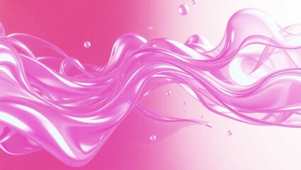 "Glossy Pink Fluid Wave Background with Abstract Liquid Flow and Bubbles"