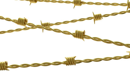 The Gold  barbed wire for war concept Png image  3d Rendering.