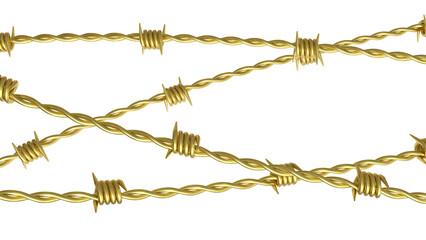 The Gold  barbed wire for war concept Png image  3d Rendering.