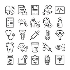 Collection of Medical and Healthcare Icons Representing Various Health and Wellness Concepts