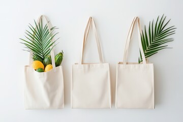 Reusable shopping bags with fresh produce