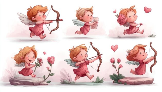 Cute cherubic cupids in various poses
