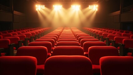 Fototapeta premium Empty Theater Seats Under Bright Stage Lights
