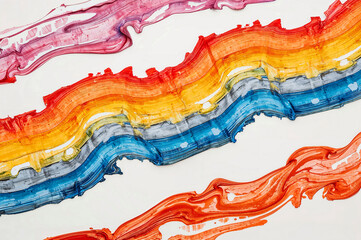 Vibrant waves of colorful paint swatches on white
