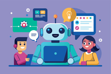 Fototapeta premium Engaging conversations with a friendly robot assistant in a colorful digital environment