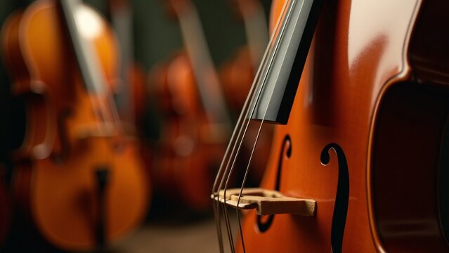 Close-Up View of Musical Instruments Cellos