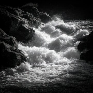 Dark, rocky rapids