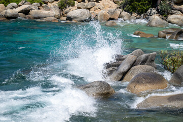 Waters and rocks in the Tahoe lake