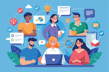 Collaborative teamwork environment with diverse individuals engaged in brainstorming session at a tech workspace