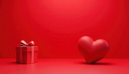 Red backdrop with heart-shaped present Valentine's Day shopping promotion , image, deal, commercial