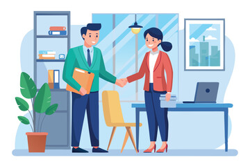 Obraz premium Business professionals engage in handshake meeting in modern office setting during daytime