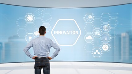 Businessman viewing futuristic innovation interface