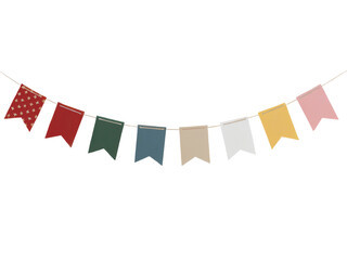 Colorful party bunting flags festive decoration hanging red pink on transparent background