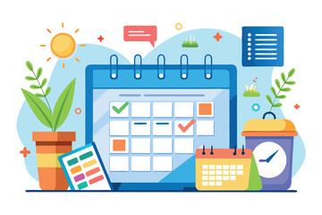 Organizing tasks and schedules with a colorful calendar and planning tools at home or office in bright, creative design