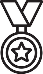 Black and White Medal Icon Illustration Featuring a Central Star Design Simple Line Art Graphic Award Achievement Symbol Background