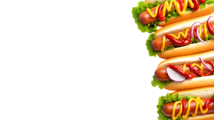 Mouthwatering Hot Dog border, savory sausages, creative fast food presentation