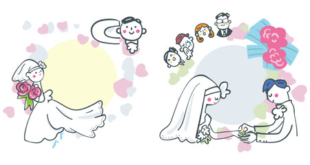 丸くつながる幸せの日　ハッピーウェディング　セットのストックイラスト素材集  © gogondayo