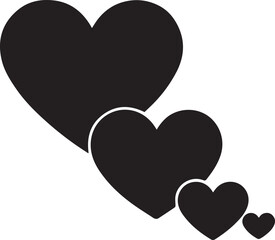 Black Heart Shapes Background Design Graphic Illustration Four Hearts Varying Sizes Simple Minimalist Romantic Love Valentine Day Theme