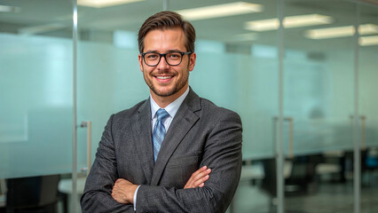 Obraz premium Confident business executive smiling in corporate office