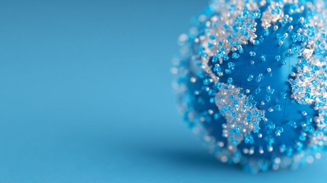 COVID-19 molecular structure overlay on blue Earth globe, public health emergency concept