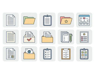 Collection of Colorful Flat Icons Documents, Folders, Checklists, and Calendars