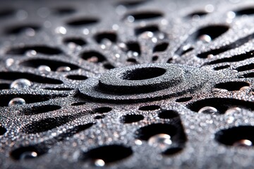 Detailed close-up of a textured, dark object