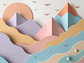 vector illustration of an abstract background paper cut pastel moutain background copy space