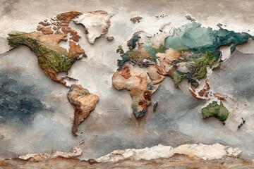 Detailed world map, textured design