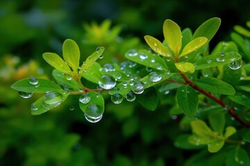 Dewdrops on vibrant foliage