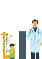 doctor with a stethoscope and a child child measuring height