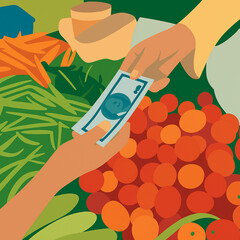 hands holding money for buying and selling