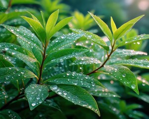 Dewy green leaves