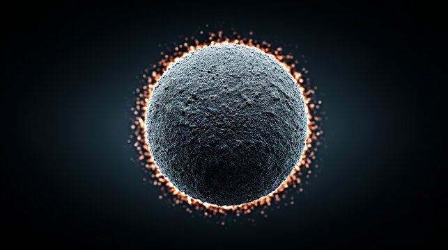 Grey sphere with fiery halo in dark space.