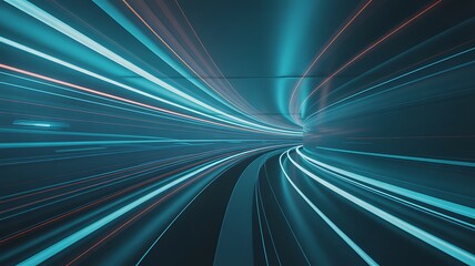 Experience futuristic speed through a vibrant glowing tunnel of light, perfect for technology, innovation, and high-speed concepts.