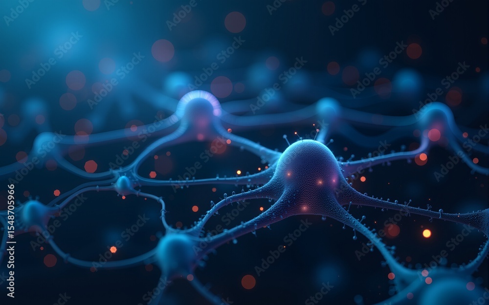 Poster neural network concept. connected cells with links. high technology process. abstract background. hi