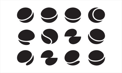 A collection of twelve stylized, black and white sport ball icons vector art on white