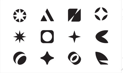 A set of twelve simple, bold, black geometric shapes on a white background vector art