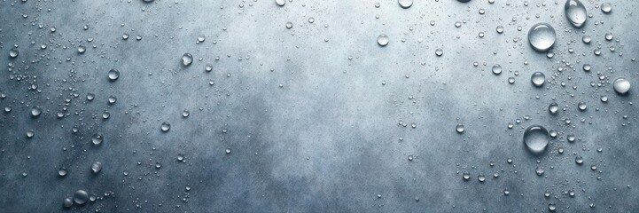 Gray textured backdrop with clear water droplets, ample copy space , peaceful, header