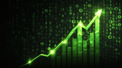 Green upward trend chart on dark background