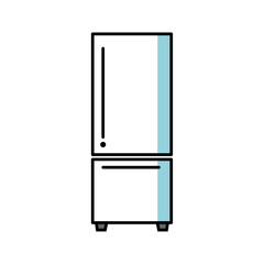 シンプルで可愛らしいデザインの冷蔵庫を描いたベクターアイコン。白背景で使いやすい冷蔵庫のキッチン家電イラスト素材。カットアウトで使いやすい構成｜冷蔵庫,家電,キッチン,収納,冷凍庫