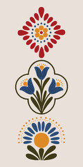 Folk-Inspired Symmetrical Floral Pattern in Vibrant Colors