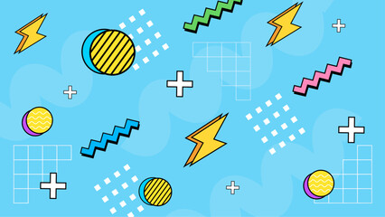 Vibrant 80sstyle geometric pattern suitable for retro design projects, backgrounds, fashion prints, and digital art creations. Perfect for colorful designs.