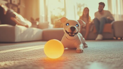 Smiling robotic dog with orb
