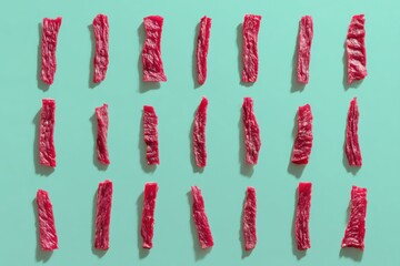 National Jerky Day Celebration with Beef Jerky Strips on Bright Background - Spring Earth Day Awareness and May Day Shopping Event Minimalist Layout