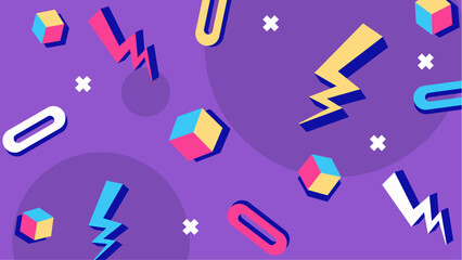 Colorful 80s style geometric shapes suitable for retro designs, backgrounds, apparel, or themed party decorations with a vibrant aesthetic.