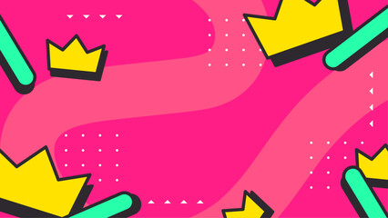 Purple background with orange crowns, green lines, and white dots. Great for royal themes, party invitations, or decorative designs.