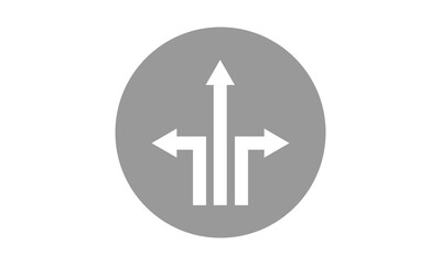 Three-way direction arrow icon. arrow icon ,three way direction arrow sign, road direction vector. Three Way Fork black Arrow . EPS 10 . 