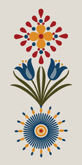 Folk-Inspired Symmetrical Floral Pattern in Vibrant Colors